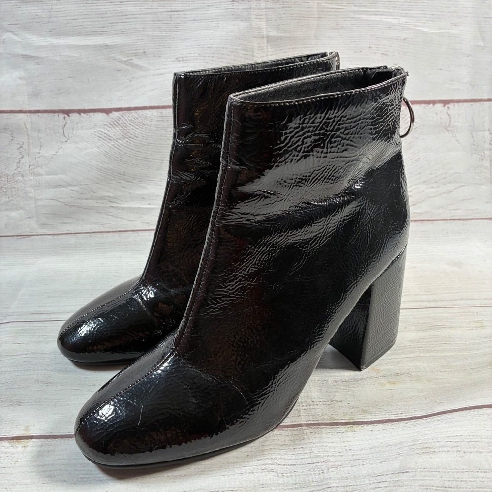 Forever 21 Ankle Boots Womens‎ 9 Black Patent Block Heel Ring Zip 00125467